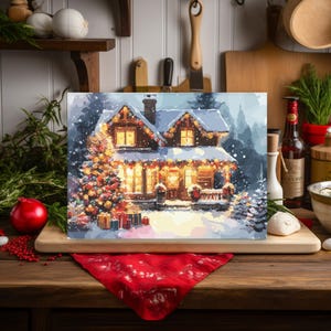 Christmas Home Pint on Glass Cutting Board for Chef Unique Gift for Christmas Glass Cutting Board for Cook Xmas Cutting Board for Kitchen