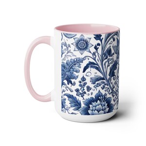 Blue and White Chinoiserie Coffee Mug 15oz Coffee Lover Gift Vintage Floral Mug Blue and White Flower Wrap Mug Chinoiserie Large Ceramic Mug image 9