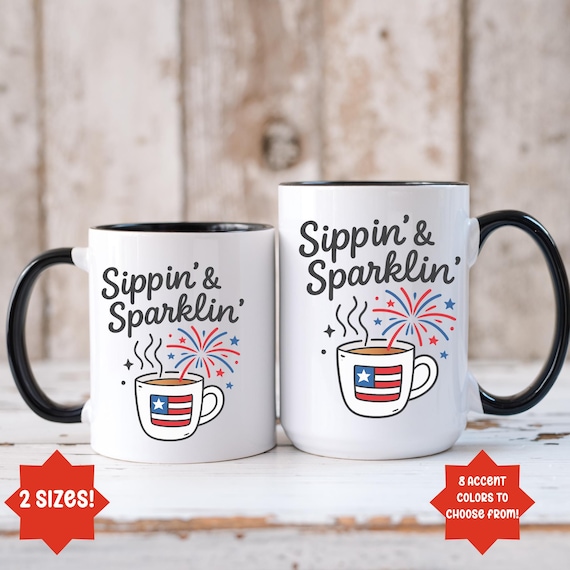 Cute 4th of July Ceramic Mug Festive Mug for Independence Day Patriotic Mug  for Coffee Lover Large Ceramic Mug Holiday Two Tone Coffee Mug