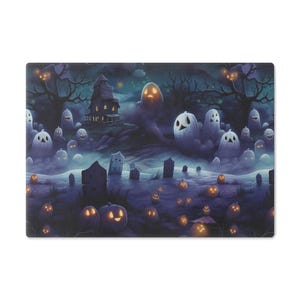 Ghost Graveyard Print on Tempered Glass Cutting Board Spooky Halloween Print on Glass Chopping Board Housewarming Gift Holiday Decor image 5
