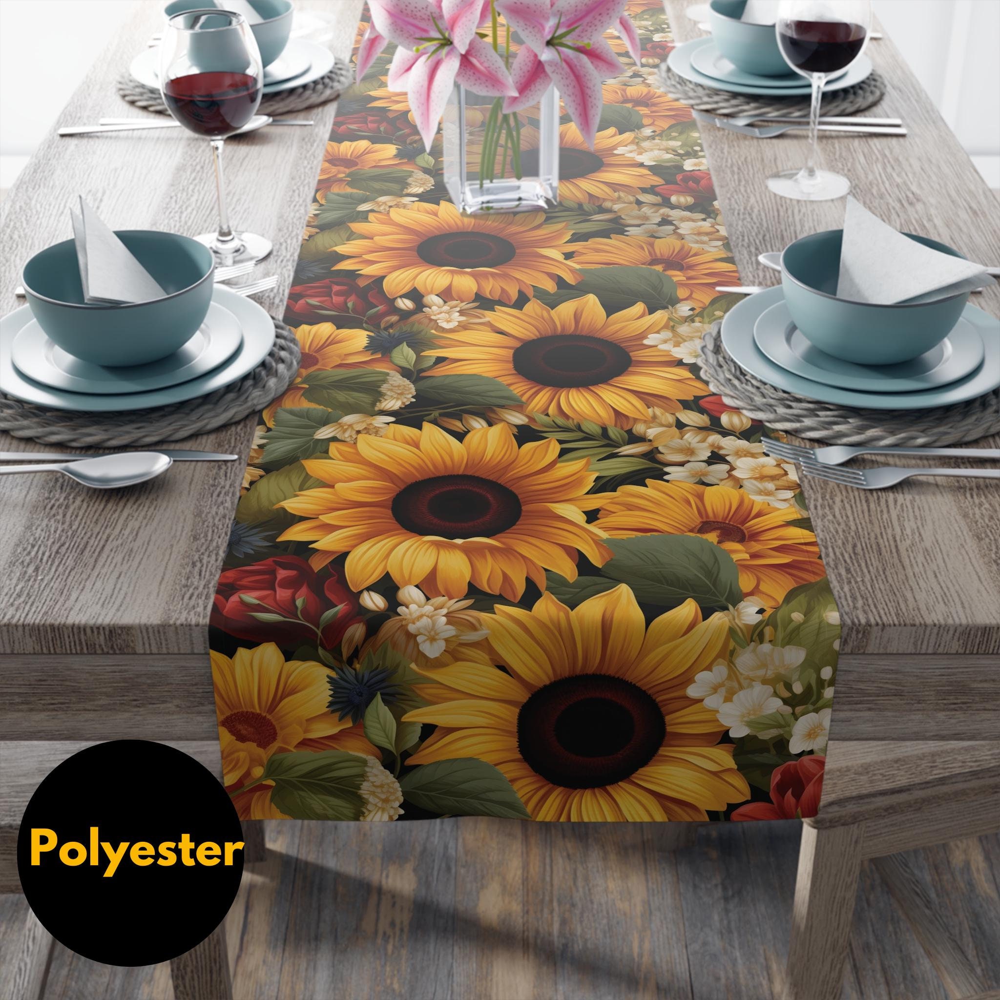 Sunflower Print Design on Table Runner for Dining Room Decor Yellow ...