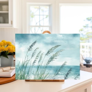 Beach With Sea Grass Print on Glass Cutting Board for Kitchen Beach Scene Glass Cutting Board for Beach Decor Unique Gift for Wedding