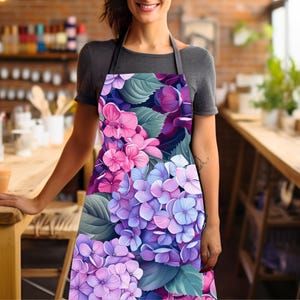 Hydrangea All Over Flower Print on Chef Apron for Baking Floral Printed Apron for Kitchen Essentials Gift for Mom Flower Print Apron