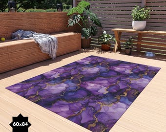 Outdoor Rug | 90's Vibe Modern Art Patio Carpet Runner | Purple
