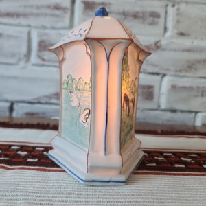 Charming Antique German Ceramic Table Lamp with Exquisite Animal and Bird Paintings Hand-Painted Ceramic Table Lamp Decorative Artwork