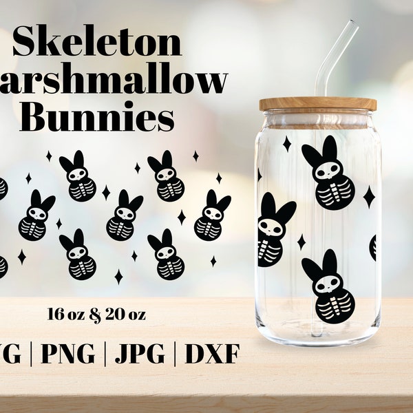 Skeleton Marshmallow Peep Bunnies | Libbey Glass 16oz 20oz Files | Spring Bunny Svg jpg png dxf Files | Gothic Easter Halloween Download