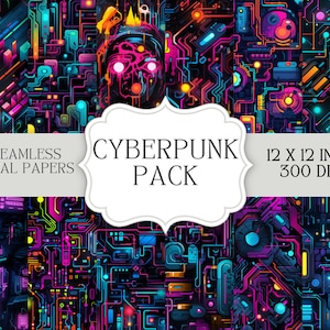 Cyberpunk Neon Theme Seamless Pattern Digital Paper