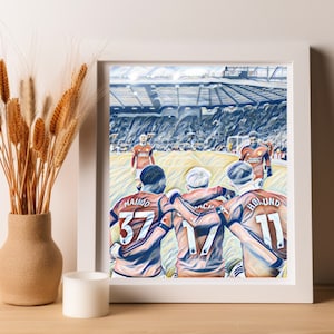 Kobbie Mainoo, Alejandro Garnacho and Rasmus Hojlund, Manchester Utd, Trinity, Iconic, Watercolour, Art, Digital Print