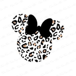 Leopardmönstrad Minnie Mouse PNG, söt Disney mamma PNG, leopard Minnie öron PNG, leopard kvinnor PNG, Disney familjesemestertröjor