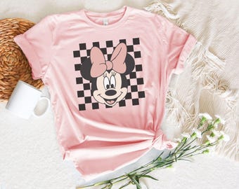Minnie Checkered Shirt, Vintage Minnie Mouse Shirt, Checkered Disney Shirt, Disney Girl Shirt, Disney Women Shirt, Comfort Colors Shirt