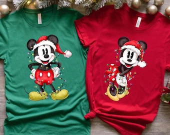 Disney Couples Mickey and Minnie Mouse Christmas Lights PNG, Mickey's Very Merry Xmas Party Design, Disneyland Vacation Holiday Gift