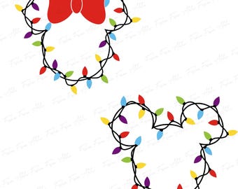 Mickey and Minnie Christmas Lights PNG, Holiday Season (Digital Download)