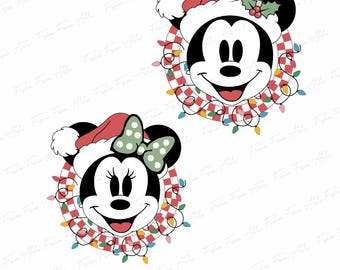 Mickey and Minnie Christmas Lights PNG, Holiday Season Design (Digital Download)