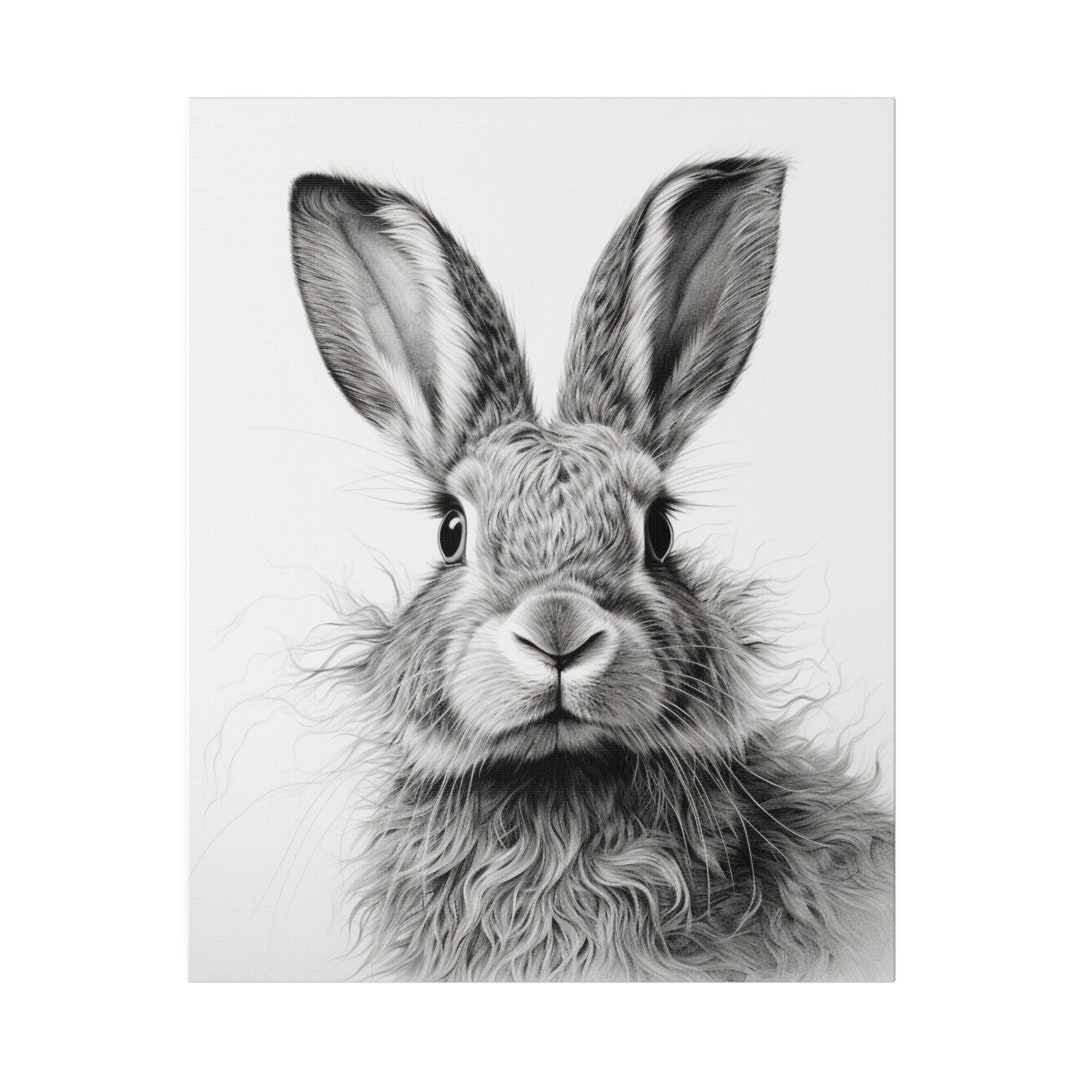 Rabbit Drawing on Canvas 02 Pencil Artwork Print, Black & White ...