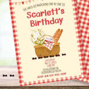 ANTS GO MARCHING Birthday Invite | Digital Download | Editable Invite | Picnic Bday | Kids Birthday | Printable Invitation | Custom Invite