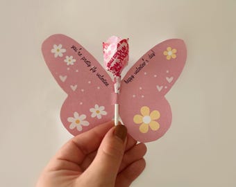 VALENTINES BUTTERFLY PRINTABLE | Digital Download | Classroom Valentines | Easy Classroom Valentines | Lollipop Valentine | Kids Valentines