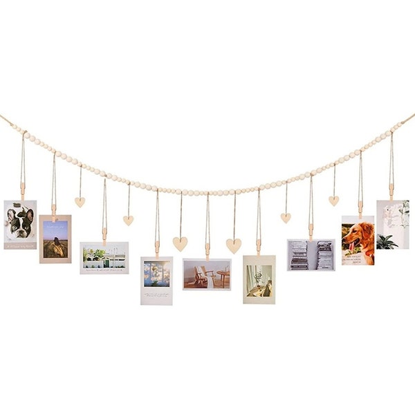 Wandbehang Foto Display mit Holzperlen, Girlande Boho Bilderrahmen für Wohnkultur