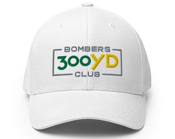 300 YD Bombers Club - White - Fun Golf Hat - FlexFit - Golf Hat for Men