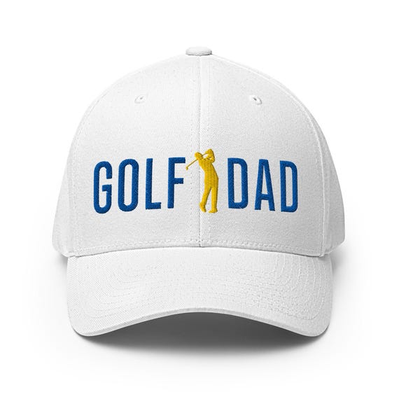 Golf Dad Long Blue - White - Fun Golf Hat - Flexfit - Golf Hat for