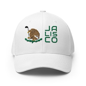 Jalisco Modern Golf Hat - Mexico Eagle - [white] [flex fit] Golf Hat for Men
