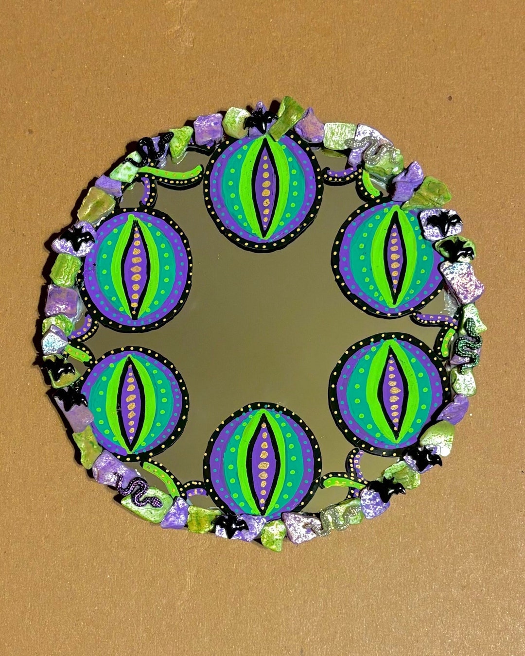 Cat Eye Mirror Coaster W/ FREE CANDLE 5in. Painted & Etsy