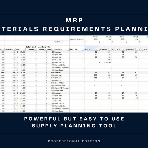 Excel MRP (Material Requirements Planning) - Professional