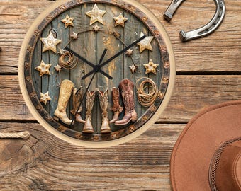 Rustieke cowboy-wandklok: western boerderijdecor