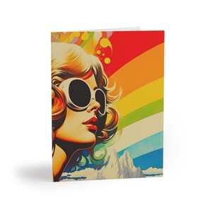 Retro Regenbogen Grußkarten-Set, lebendige Grußkarten, Sommerwünsche, fröhliche Geburtstagskarten, bunte Grußkarten
