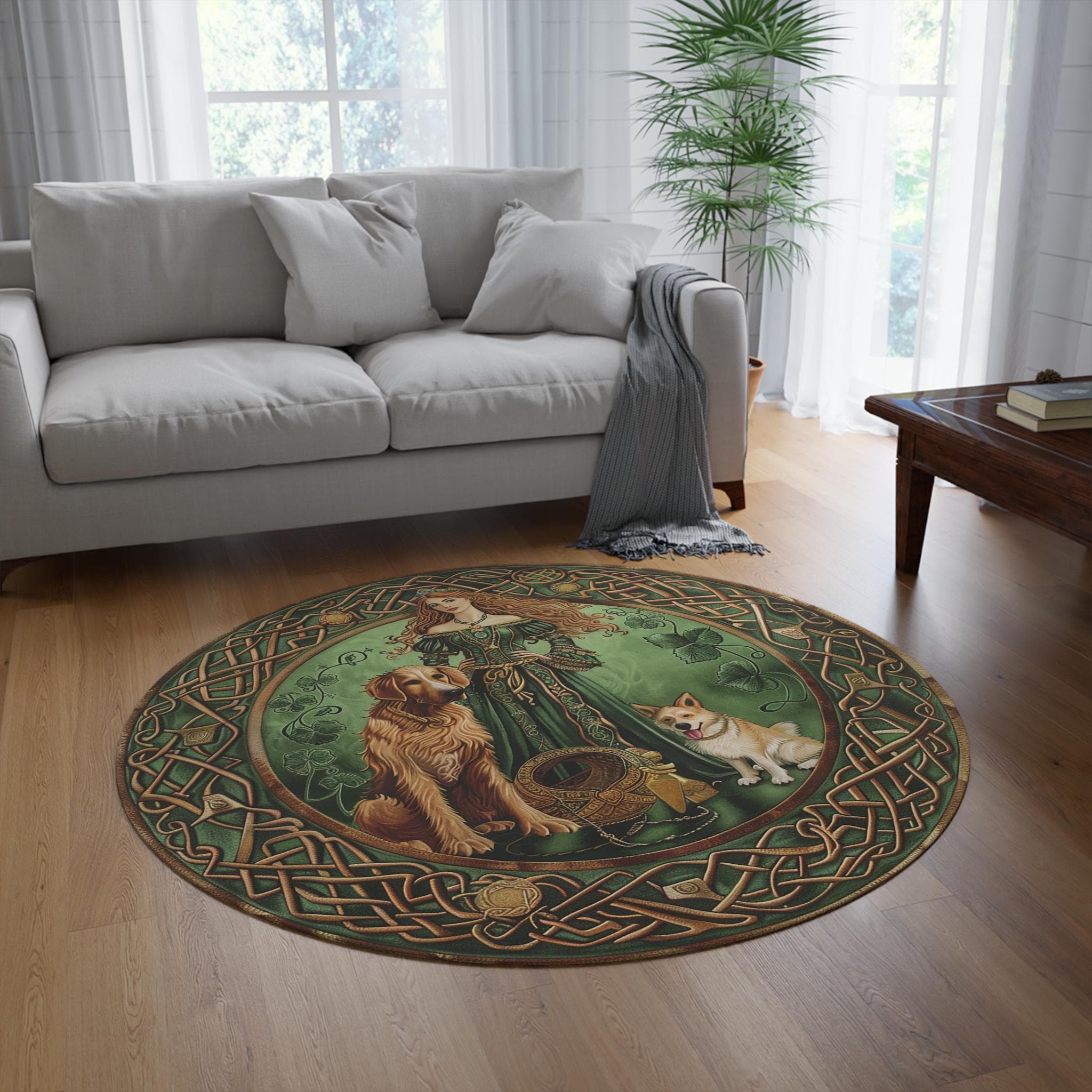 Celtic Round Rug: Irish Wolfhound, Shamrock Home Decor - Etsy