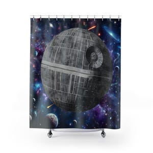 Galactic Space Shower Curtain - Death Star Bathroom Accessories, Space Decor, Unique Gift, Sci-Fi Home Decor, Geeky Shower Curtain