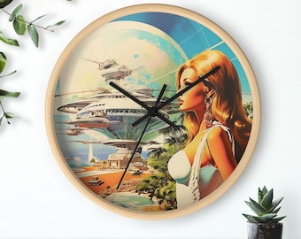 Retro Sci-Fi Wall Clock: Vibrant Space Art, Silent Movement