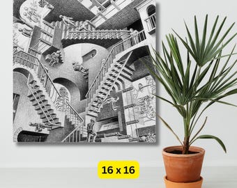 Relativitäts-optische Täuschung Schaumstoffplatte | Niederländischer Grafiker inspirierte Treppe Druck