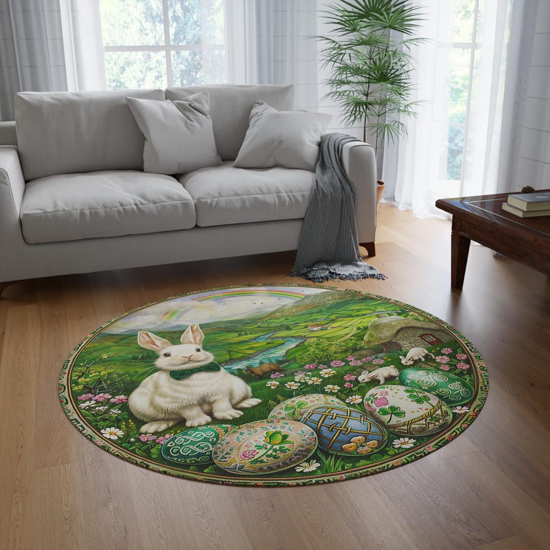 Round Easter Rug Irish Easter Bunny Round Rug: Spring Home Decor (60