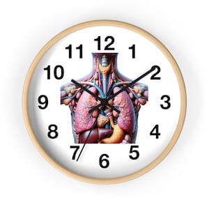 Anatomische wandklok, wetenschapscadeau voor artsen, leraren, klaslokaal kantoor, biologie interieur, medisch student cadeau, unieke klok met orgelgrafiek