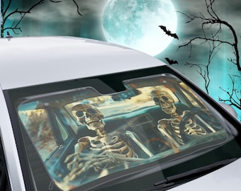 Protetor solar de esqueleto para carro: decoração divertida para Halloween, proteção UV