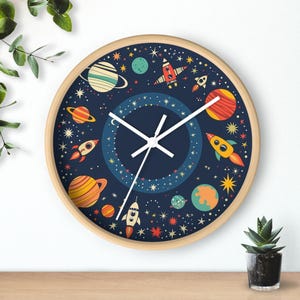 Galactic Wall Clock: Planets & Rockets - Space Theme Decor