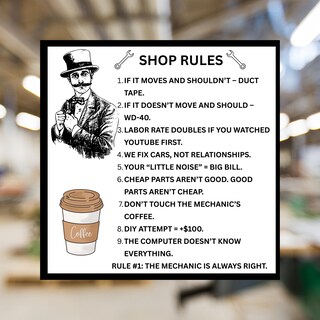 INDIGOS UG – Adesivo Di Sicurezza E Avviso Divertente 'RULES' – 30 X 20 Cm – Per Officina, Garage, Regalo Per Papà