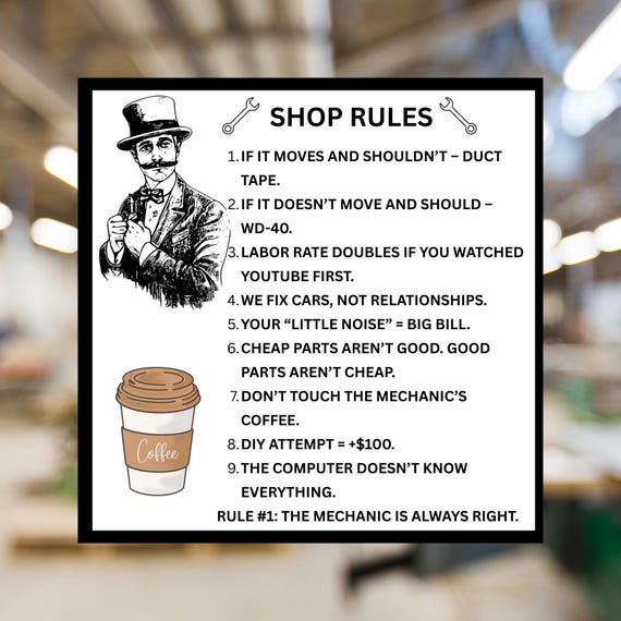 INDIGOS UG – Adesivo Di Sicurezza E Avviso Divertente 'RULES' – 30 X 20 Cm – Per Officina, Garage, Regalo Per Papà