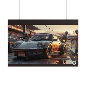 Vintage Porsche 911 Turbo Racing Poster: Pit Stop Wall Art