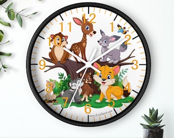 Orologio da parete con animali del bosco / Decorazione per cameretta dei bambini in stile foresta