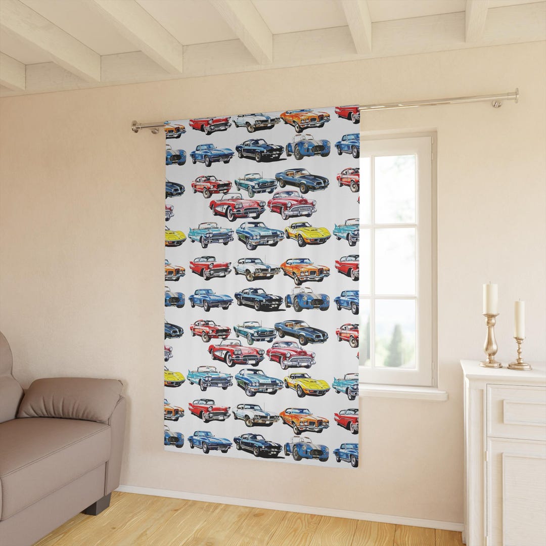 Kids Bedroom, 14 Vintage Classic Cars Window Curtain | Retro Automobile ...