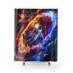 Rideau de douche galaxie astronaute | Décoration d'espace, salle de bain à la maison, cadeau pour les amoureux de l'espace, articles cosmiques pour la maison, design unique pour la salle de bain