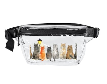 Alley Cats by Lamp Post Transparent Fanny Pack | Clear Belt Bag, Watercolor Print