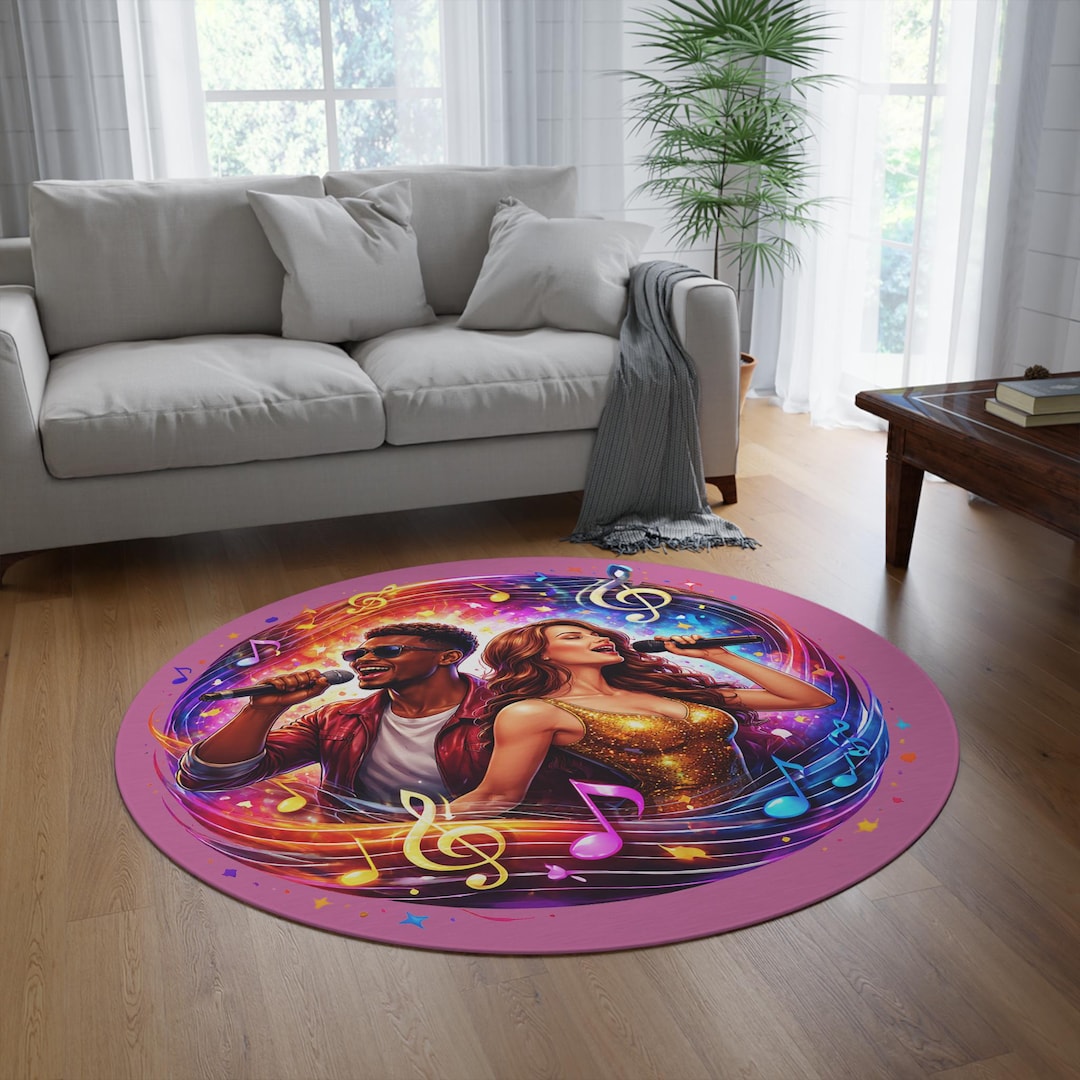 Singing Duo Music Notes Round Rug | Colorful Concert Performance Scene ...