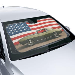 1969 Camaro American Flag Car Sun Shade: Patriotic Auto Decor