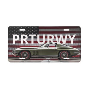 Placa personalizada para Corvette clássico com a bandeira americana | Placa de carro personalizada imagem 2