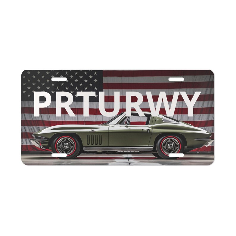 Placa personalizada para Corvette clássico com a bandeira americana | Placa de carro personalizada imagem 2