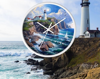 Irish Coastal Lighthouse Wall Clock: Nautical Beach House Decor