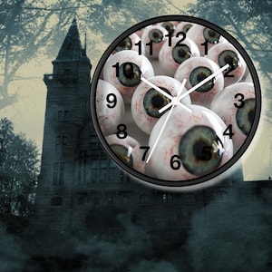 Eerie Eyeball Wall Clock, Spooky Goth Horror Art Timepiece