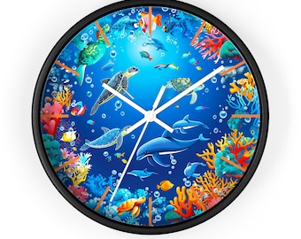 Underwater Ocean Wall Clock, Silent Clock with Sea Life Design, Coastal And Nautical Decor